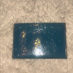 Coach Patent Blue Embossed Logo Leather Card Holder
